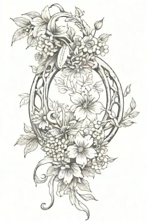 Horse Shoe And Wilf Flowers Intertwined