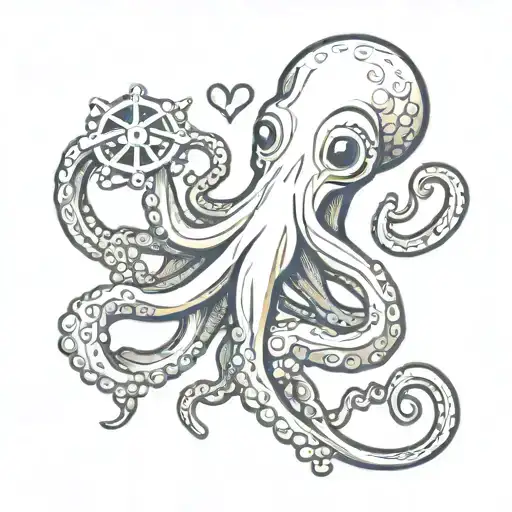 Octopus Holding Anchor Connected Our Lives They Love Hearts