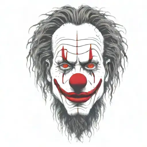 Abstract Clown Singer With Long Rasta Hair Dot Work Design With Fine Lines And Nice Red Noze