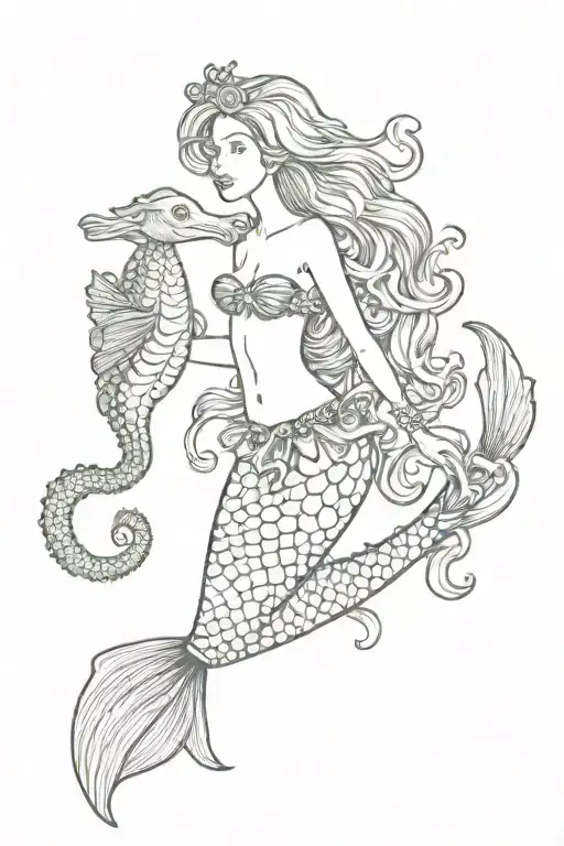 Mermaid With Seahorse On Background