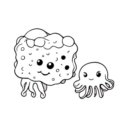A Cartoon Drawing Of A Sponge And An Octopus