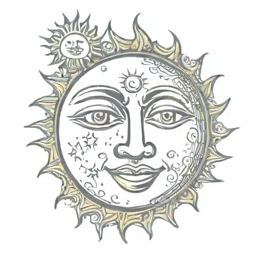 Sun With A Face Looking At The Moon