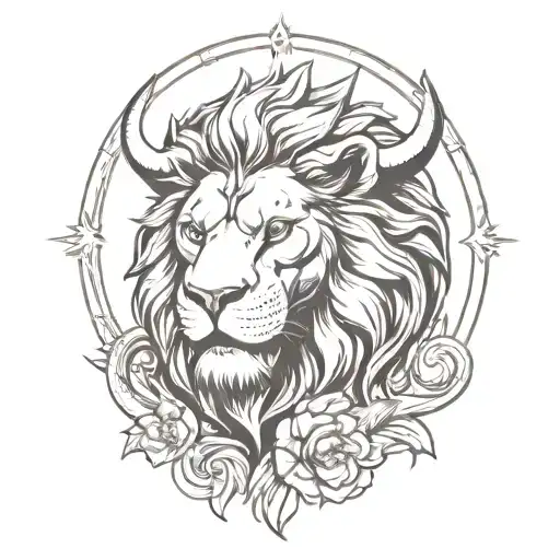 Bull Head Lion Face And Phoneix Rising From The Ashes With Sun And Moon