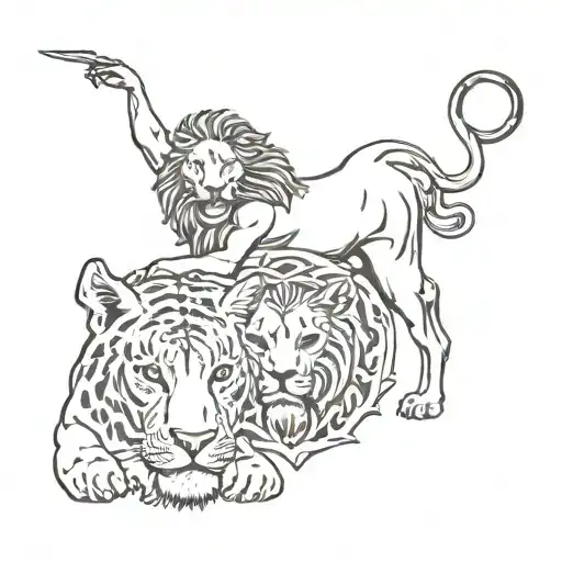 Awareness Acceptance Surrender With Bull And Lion Surrounded