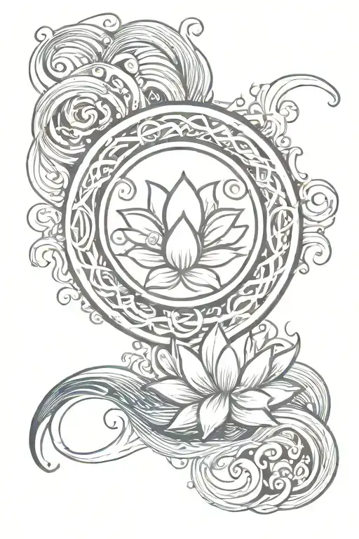 Lotus Ouroboros And Water Flowing Waves