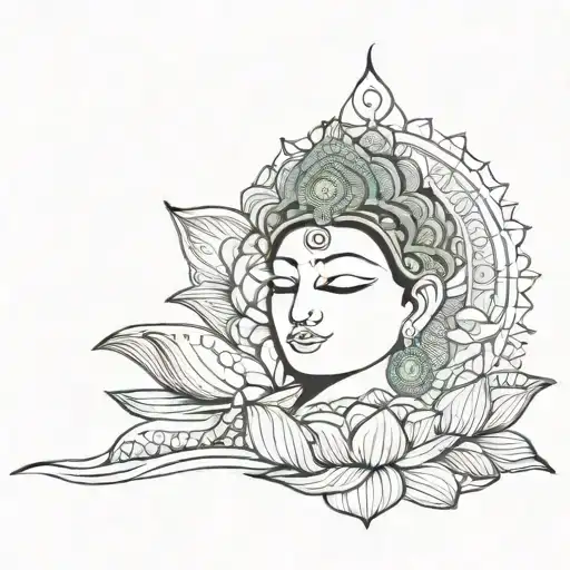 Human Face And Head Should Be Sea And Should Have Lotus And Third Eye In Centre