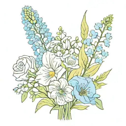 Birth Flower Bouquet Fine Line- August March June June