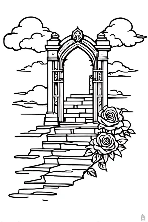 Winding Stairway To Heaven Gates With Rose And Clouds