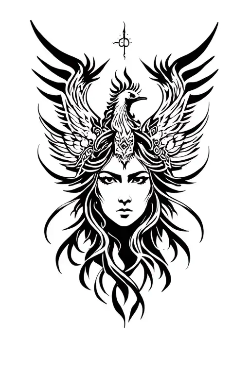 Ishtar Goddess Full Body And Phoenix Face