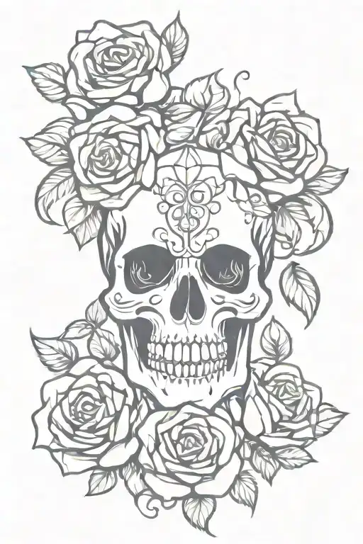 Simple Skull And Roses Entwined Stencil Style For Women