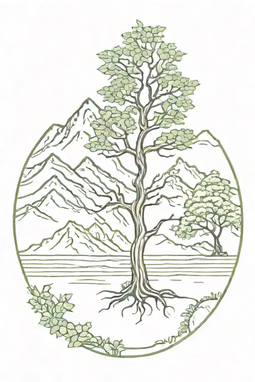 Grow Tree And Compas And Mountain Range