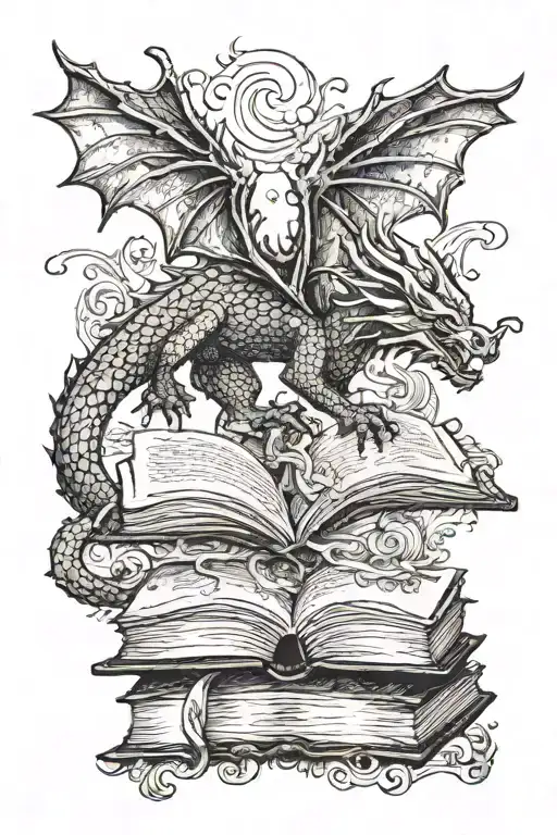 Dragon Flying Over A Book