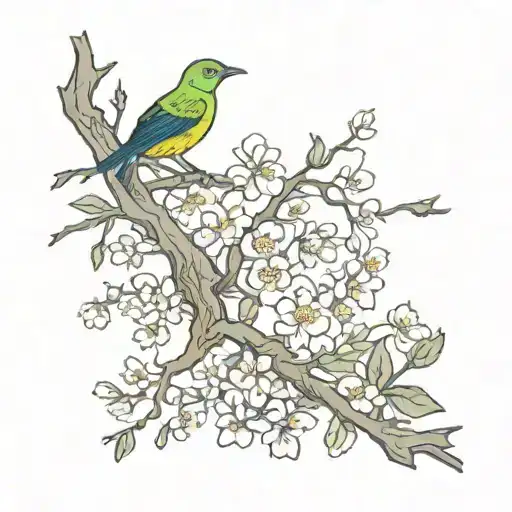 Poison Tree With A Bird With Flowers