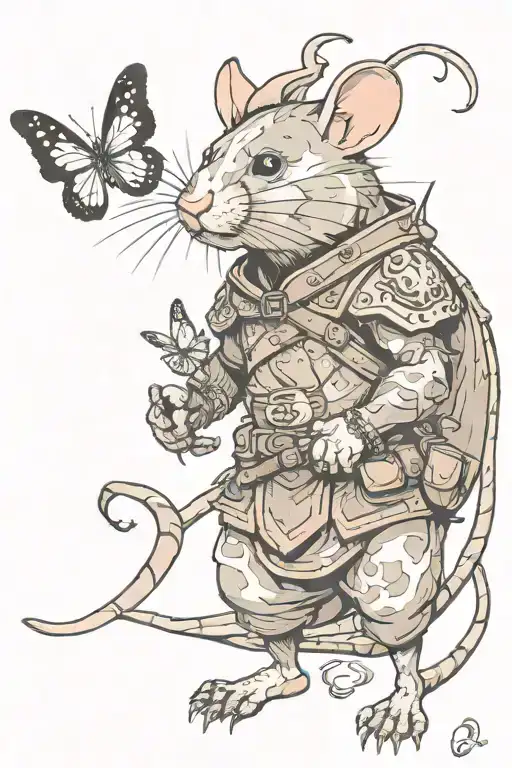 Rat Warrior With Butterfly Background