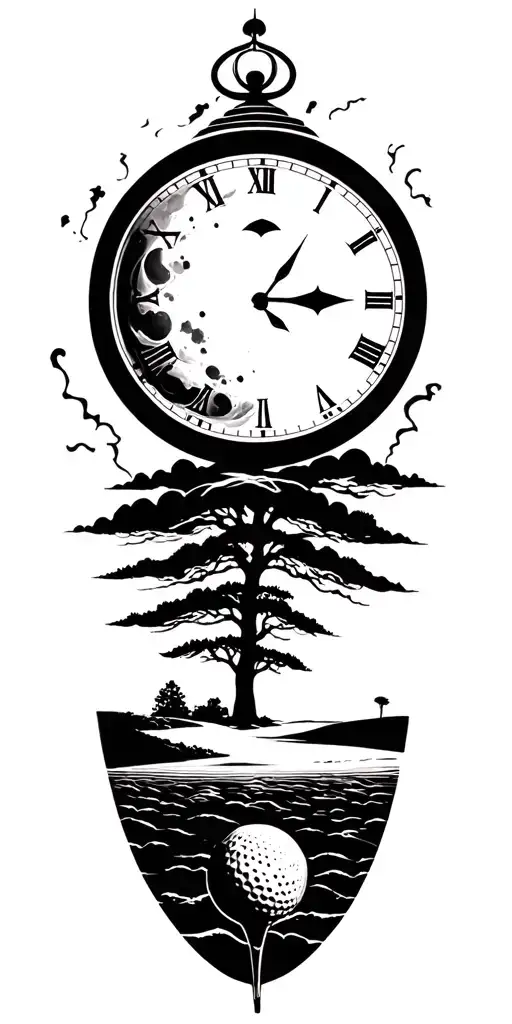 Lightining Storm And Moon And Clock And Nature And Golf Course