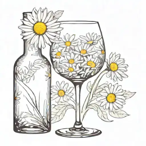 Empty Wine Glass With Daisy Flower