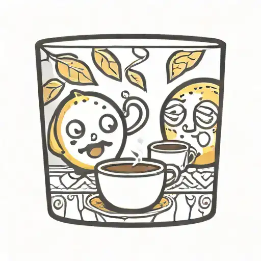 Two Lemons With Confused And Awkward Face Sipping Coffee
