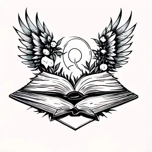 Small Tattoo Of Books With Elements From Nature With Mythical Wings To Make It Feel Fantastical