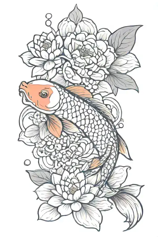 Koi Fish And Lotus Flower