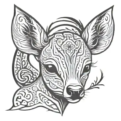 Tribal Sad Face Baby Deer Tattoo Fine Lines Artsy Gothic Asymmetric Stencil