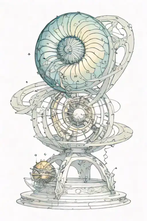 Nautilus Shell Morph Into Nebula Star System Orrery Sphere