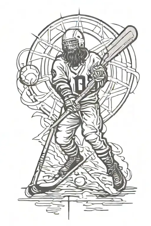 Ice Hockey Stick And Baseball And Jesus Christ