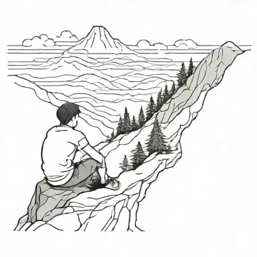 A Boy Sitting On Top Of Mountain And Watching The Greenary