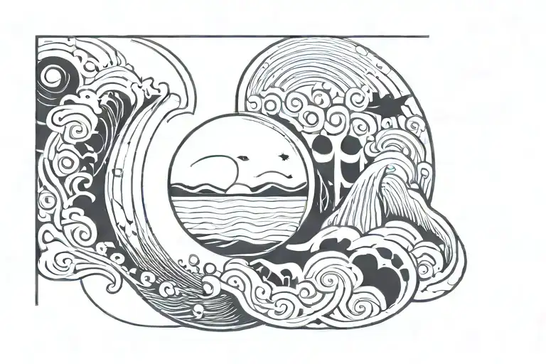 Bracelet With Sea Wave And Moon Phases In Color