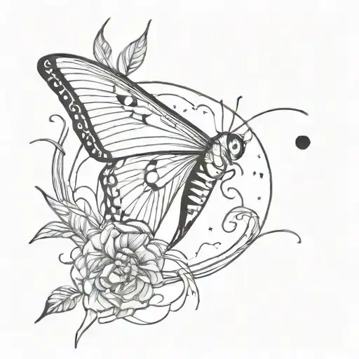 Luna Moth With Moon And Butterfly With Sun