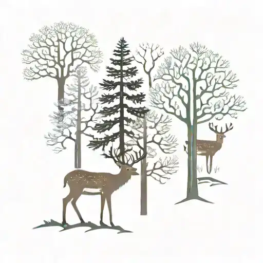 Scandinavian Trees And Deer