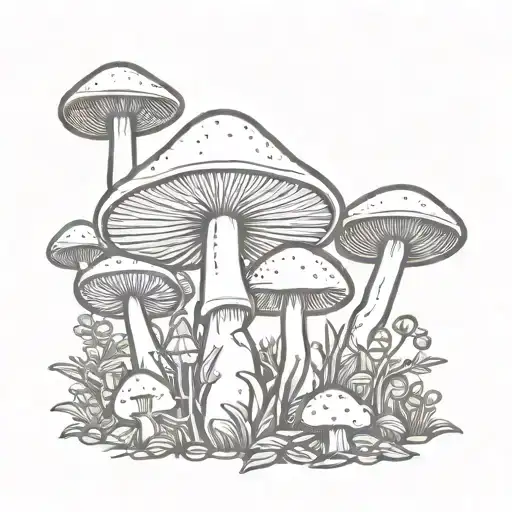 Psychedelic Mushroom Line Art Style