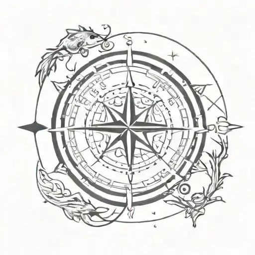 Combination Of Pisces Zodiac And Compass Tatto Design