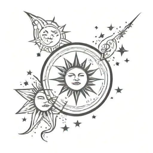 Sun And Moon Surrounded By Stars