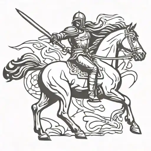 Battle Scene Crusade Horse Holding A Sword Surrounded