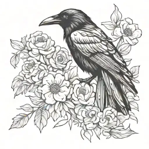 Raven And Flowers