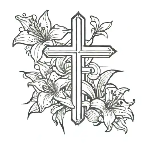 Cross And Lily Flowers
