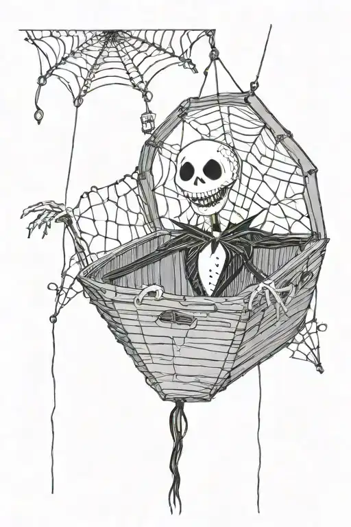 Jack Skellington In A Coffin Hanging From A Spider Web