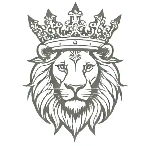 Half Lion Head Half Lambs Head Wearing A Royal Crown With A Cross Behind Them