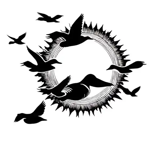 Ducks Flying Towards The Sun