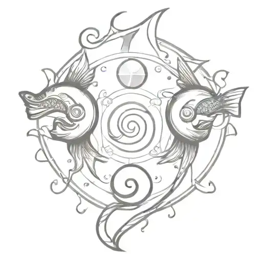 Symbolic Pisces Tattoo With Neptune Symbol And Jupiter Symbol