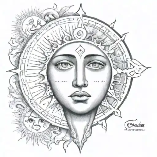Face With Sun And God And Eyes And Time