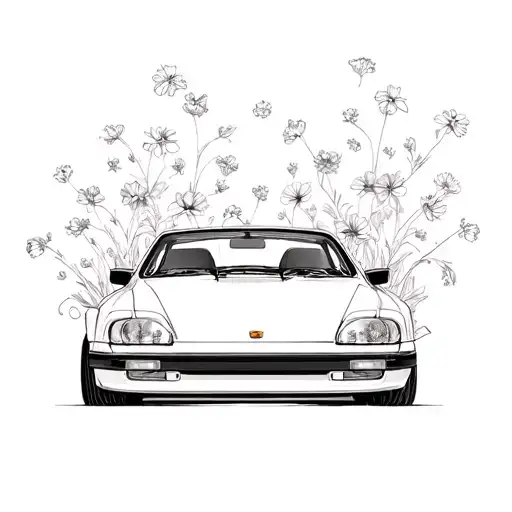 Car And Little Flowers