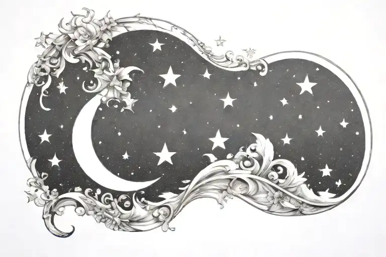 Celestial Crescent Moon With Stars