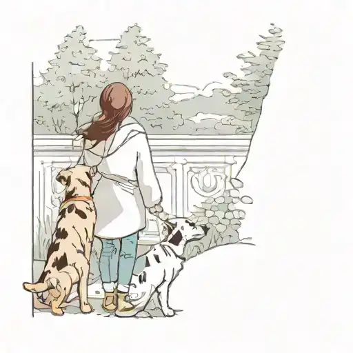 Dog And Woman Looking Out At Nature