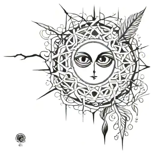 Spiritual Tattoo Incorporating Elements Of Nature With Evil Eyes