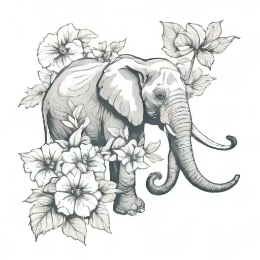 Elephant And Hibiscus Flowers