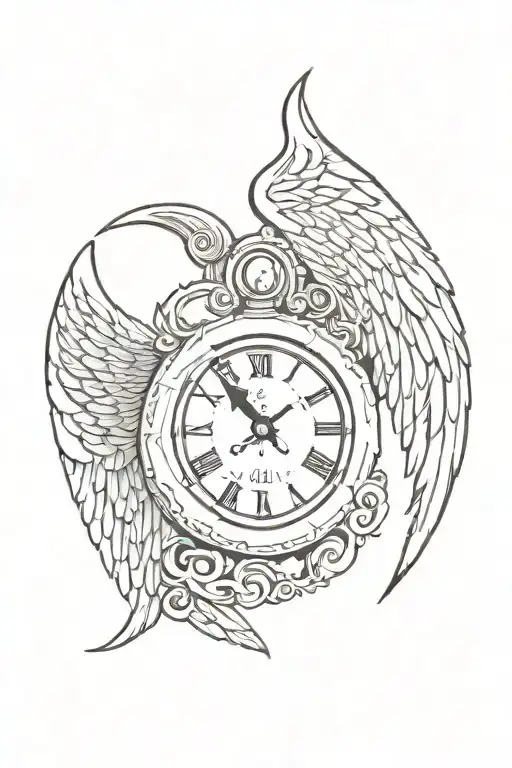 A Warrior Angel Wings With A Cross In The Background And A Clock
