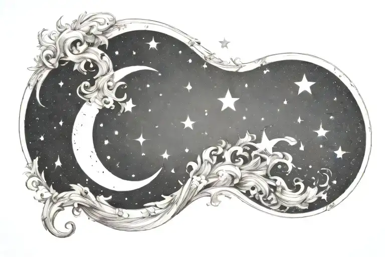 Celestial Crescent Moon With Stars