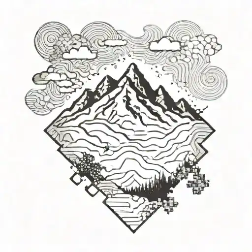 A Montain With Cloud In A Jigsaw Piece Featuring