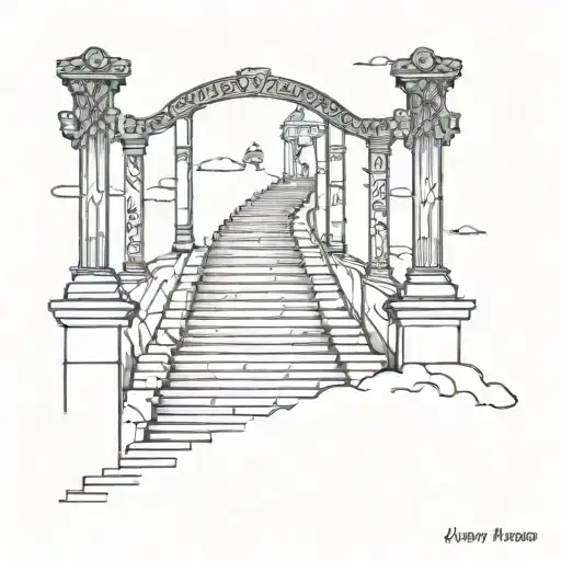 Stairway To Heaven Gates With Jesus At The Top And Fallen Loved Ones Names On Each Step